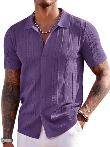 Men's textured knit button-up shirt image 32