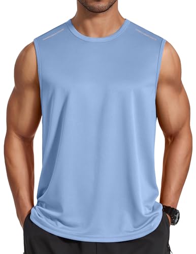 Men's quick-dry mesh workout tank top - Light Blue - 3X-Large
