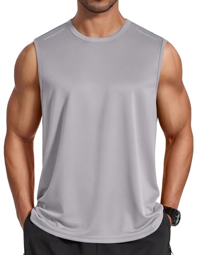 Men's quick-dry mesh workout tank top - Light Gray - Large