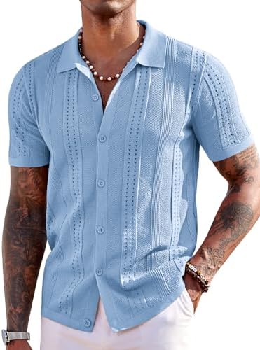 Men's textured knit button-up shirt image 18