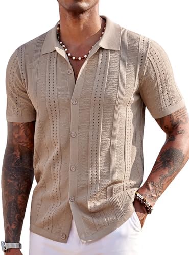 Men's textured knit button-up shirt image 28