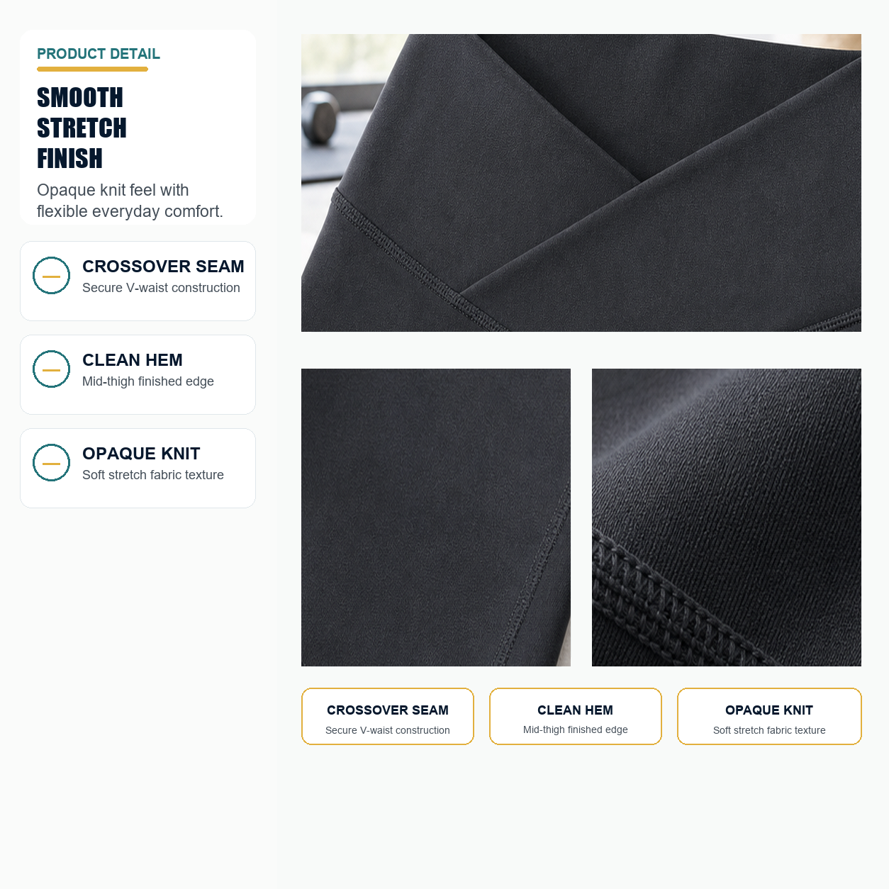 Stretch fabric and hem detail