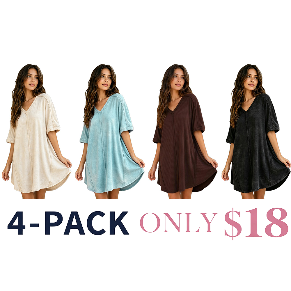 4-pack B acid-wash mini dresses in ivory aqua chocolate and black