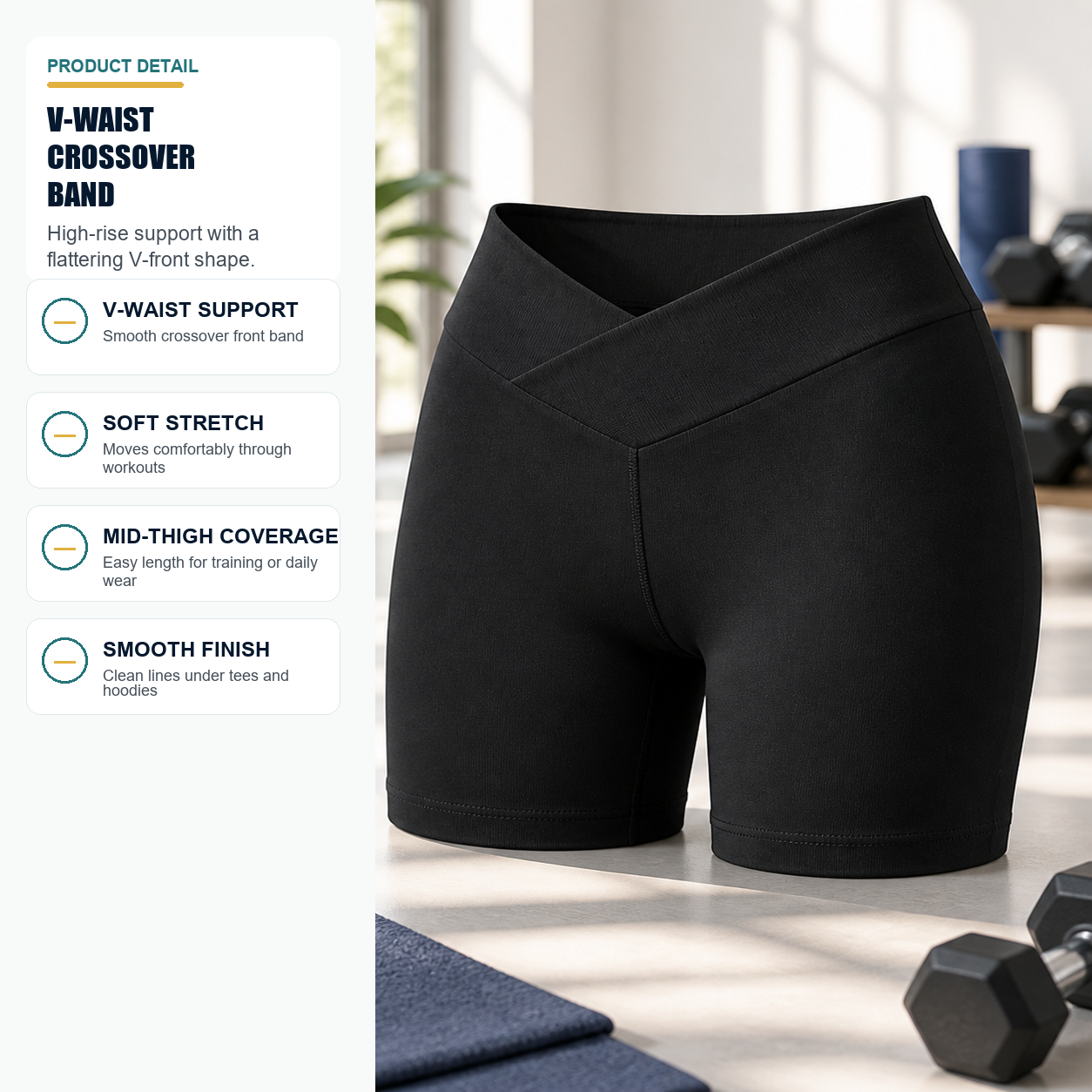 V-waist crossover waistband detail