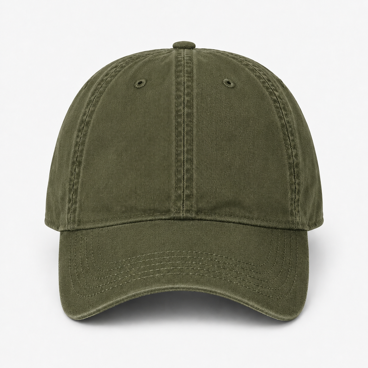 Curved brim, front panel, and eyelet detail