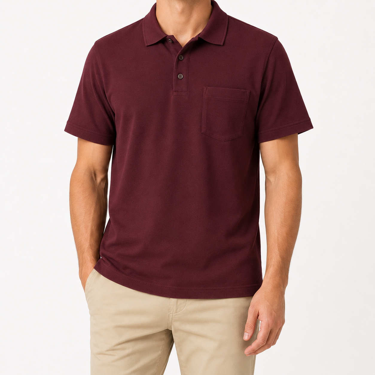 Oxblood Burgundy men's pocket polo