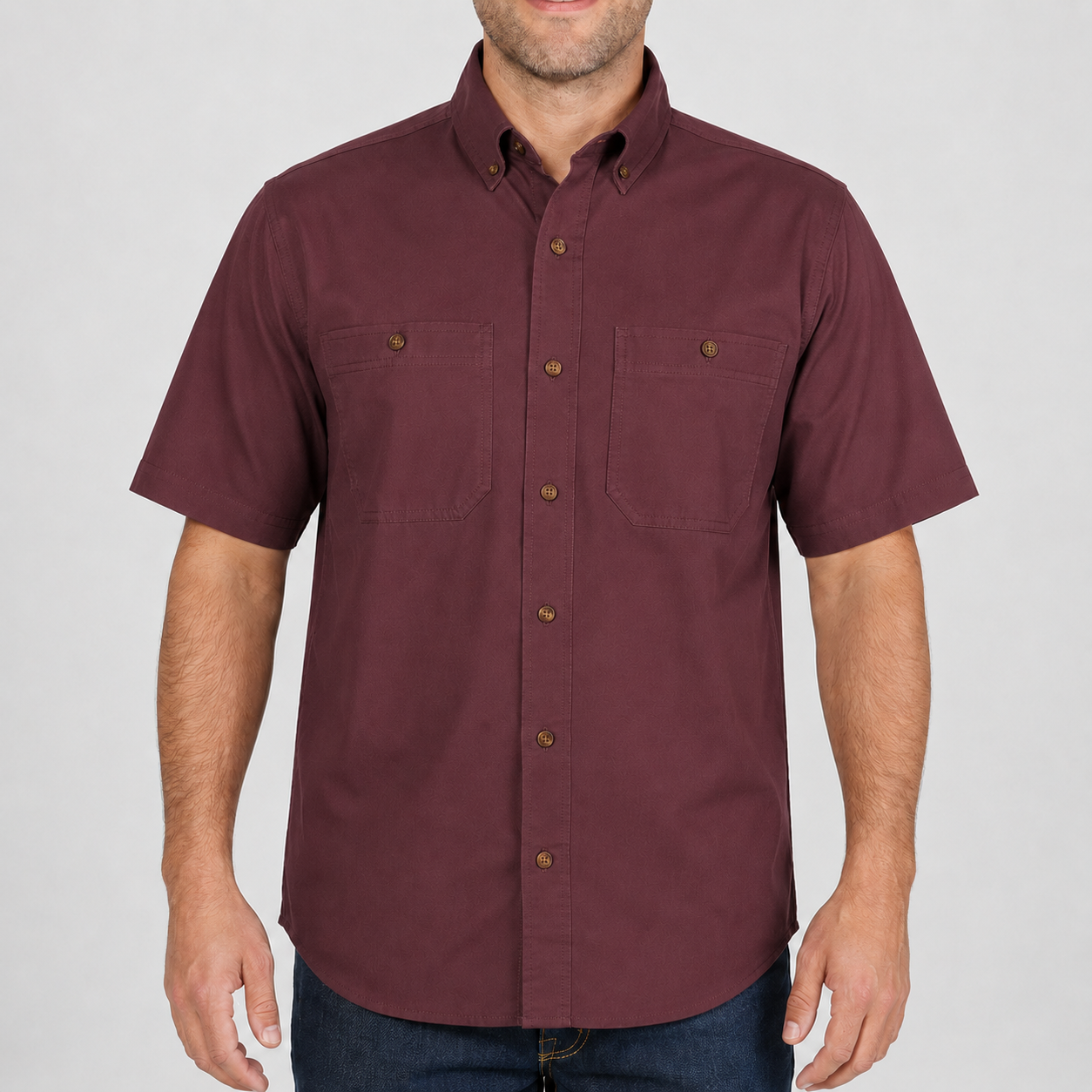 Oxblood button-down work shirt front view
