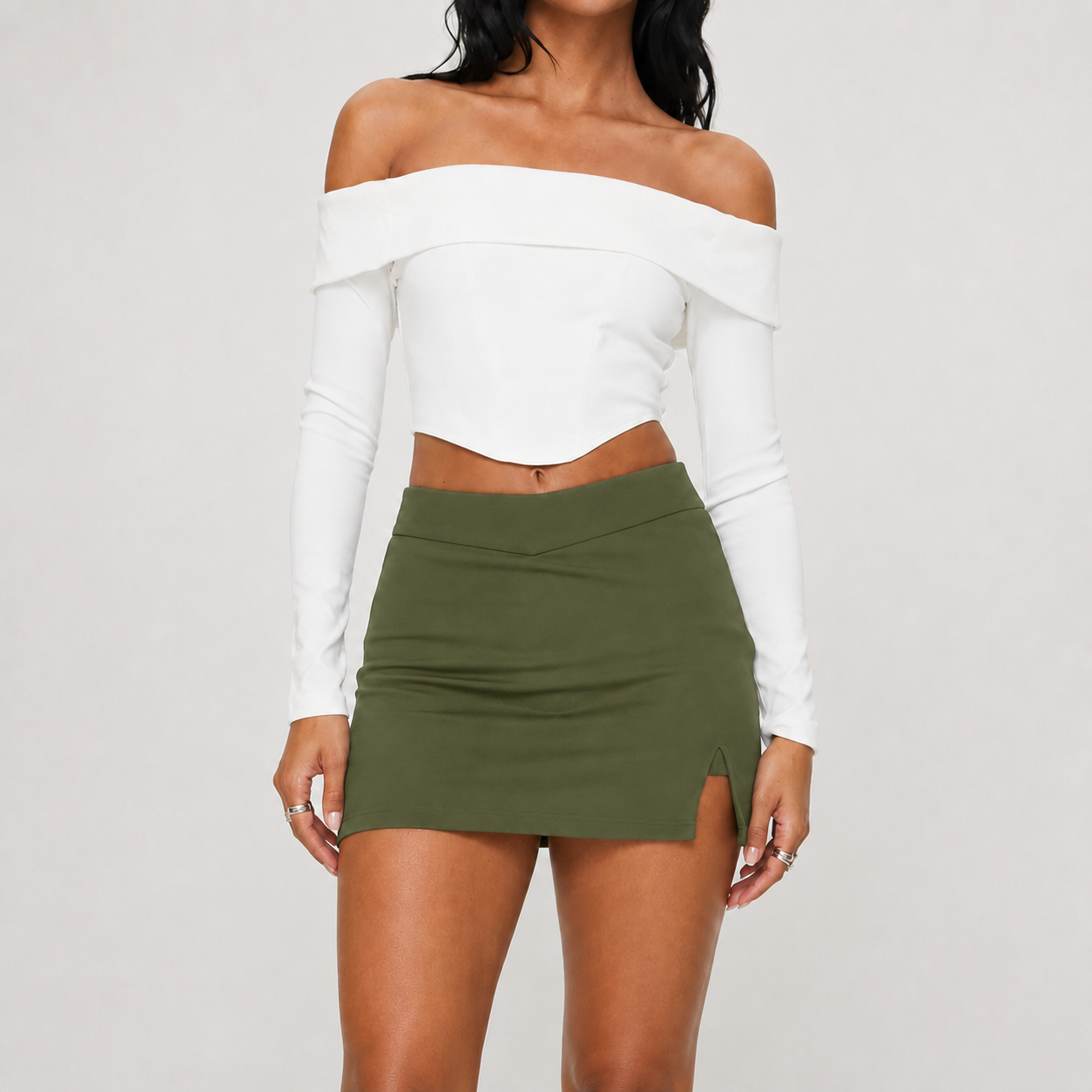 Olive Moss women’s V-waist bodycon mini skirt