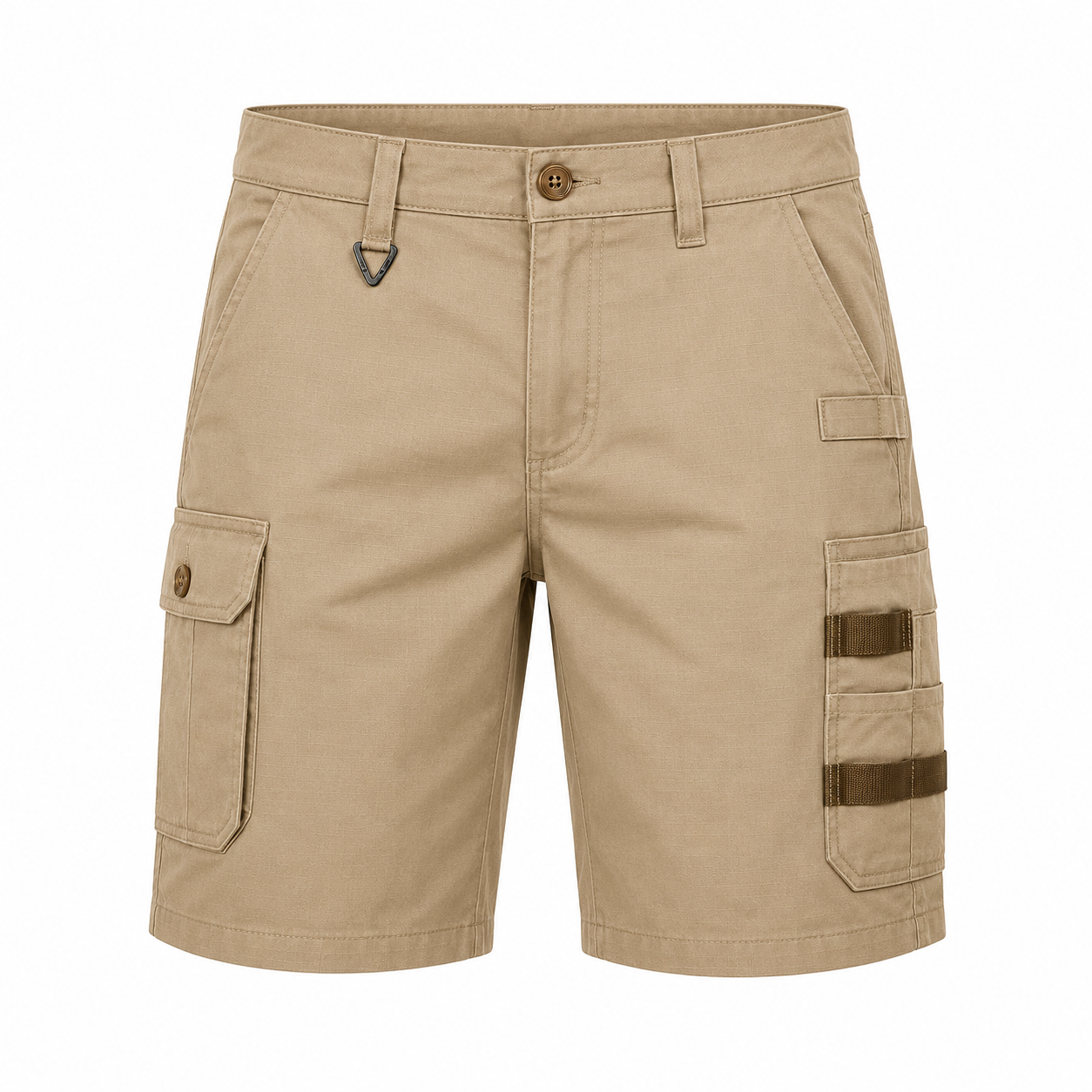 Khaki Tan men's utility cargo shorts front view