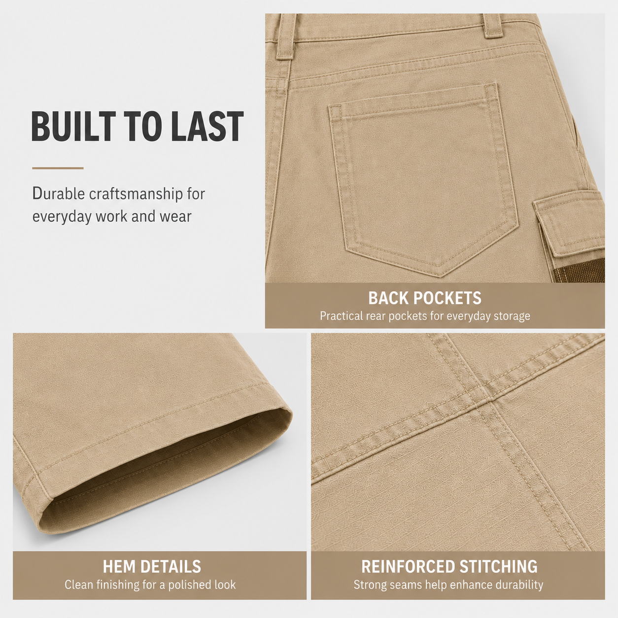 Back pockets hem details and reinforced stitching