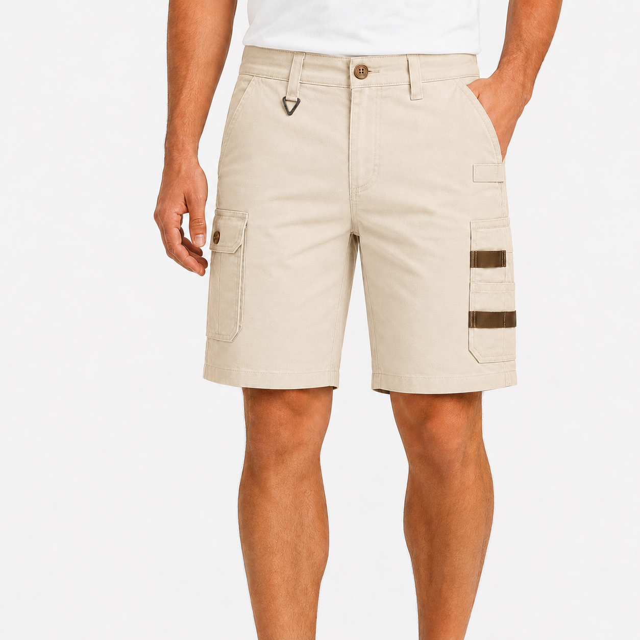 Bone White men's utility cargo shorts model image