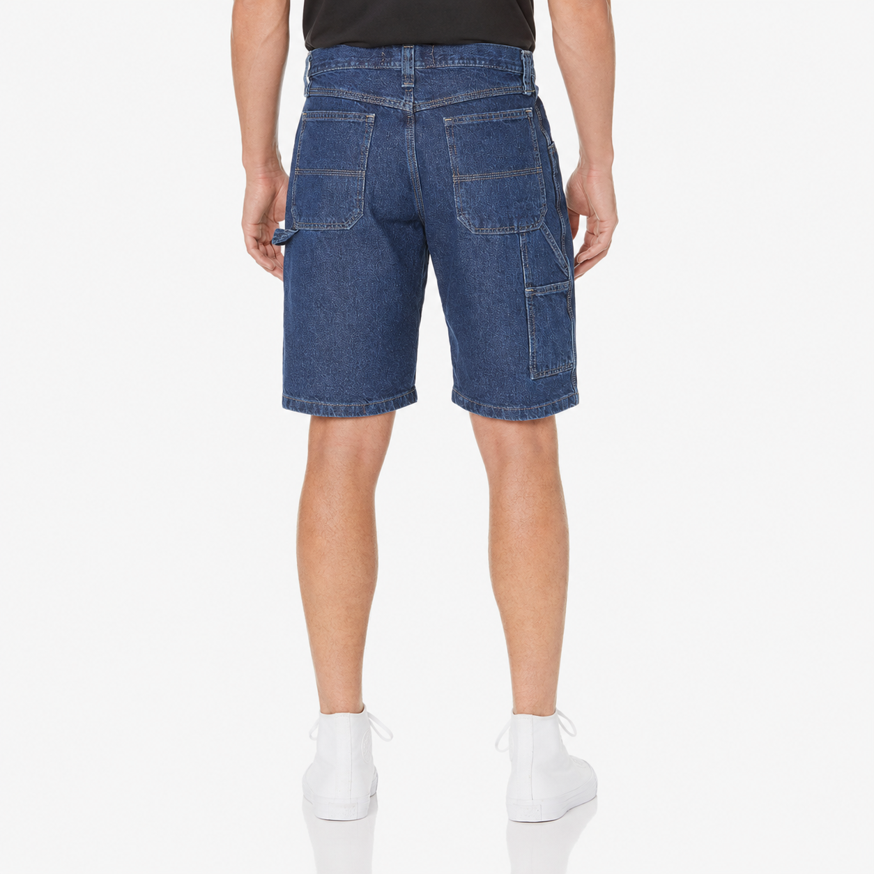 Medium Indigo Denim carpenter shorts back view