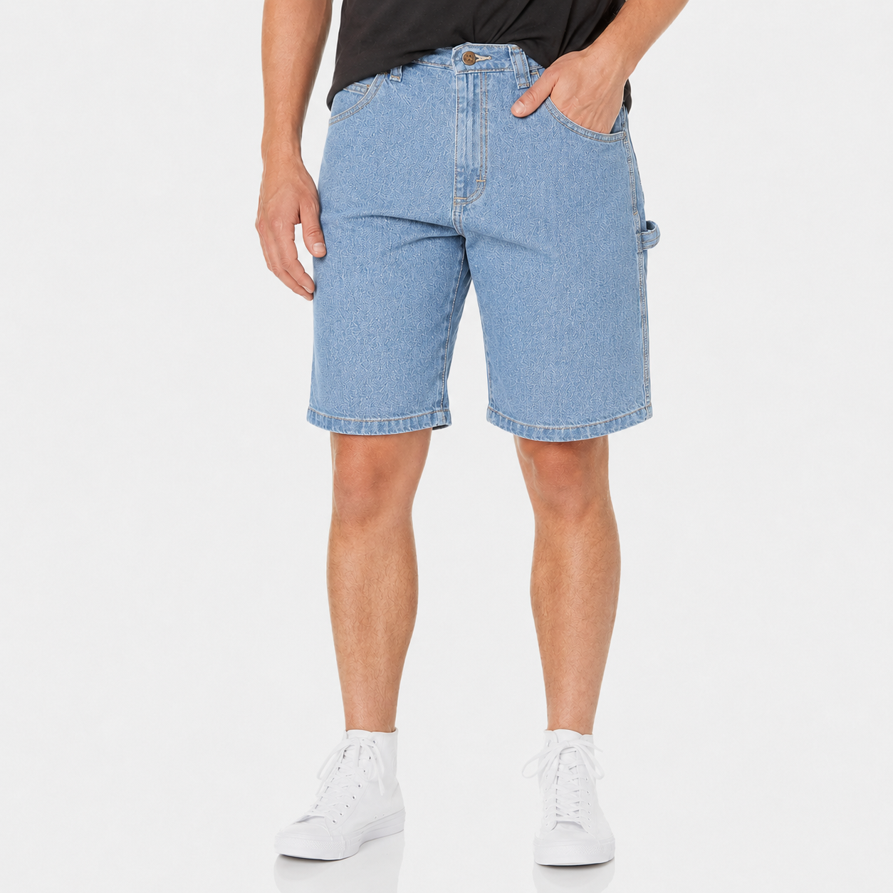 Light Stonewash Denim carpenter shorts front view