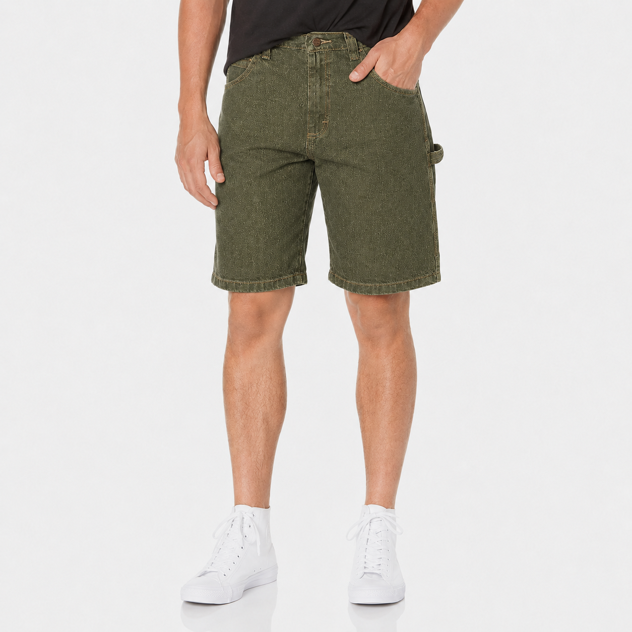 Fatigue Olive Denim carpenter shorts front view