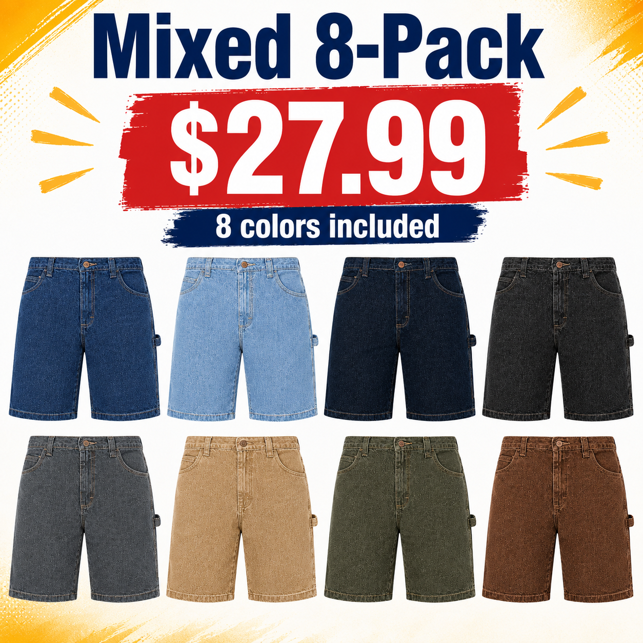 Men's denim carpenter shorts Mixed 8-Pack bundle
