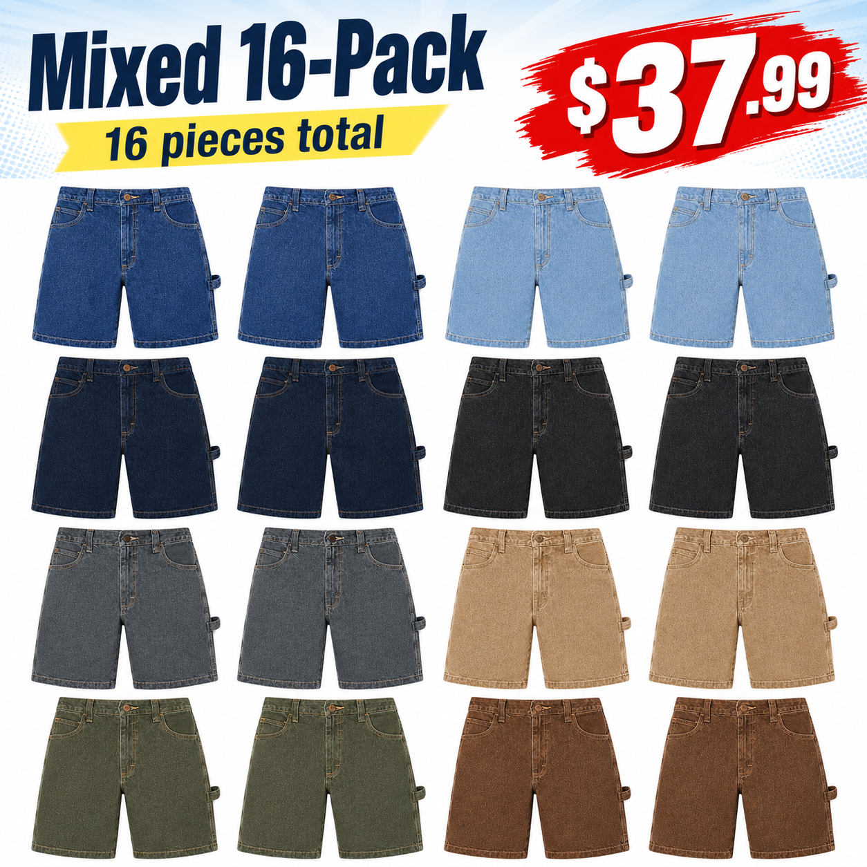 Men's denim carpenter shorts Mixed 16-Pack bundle