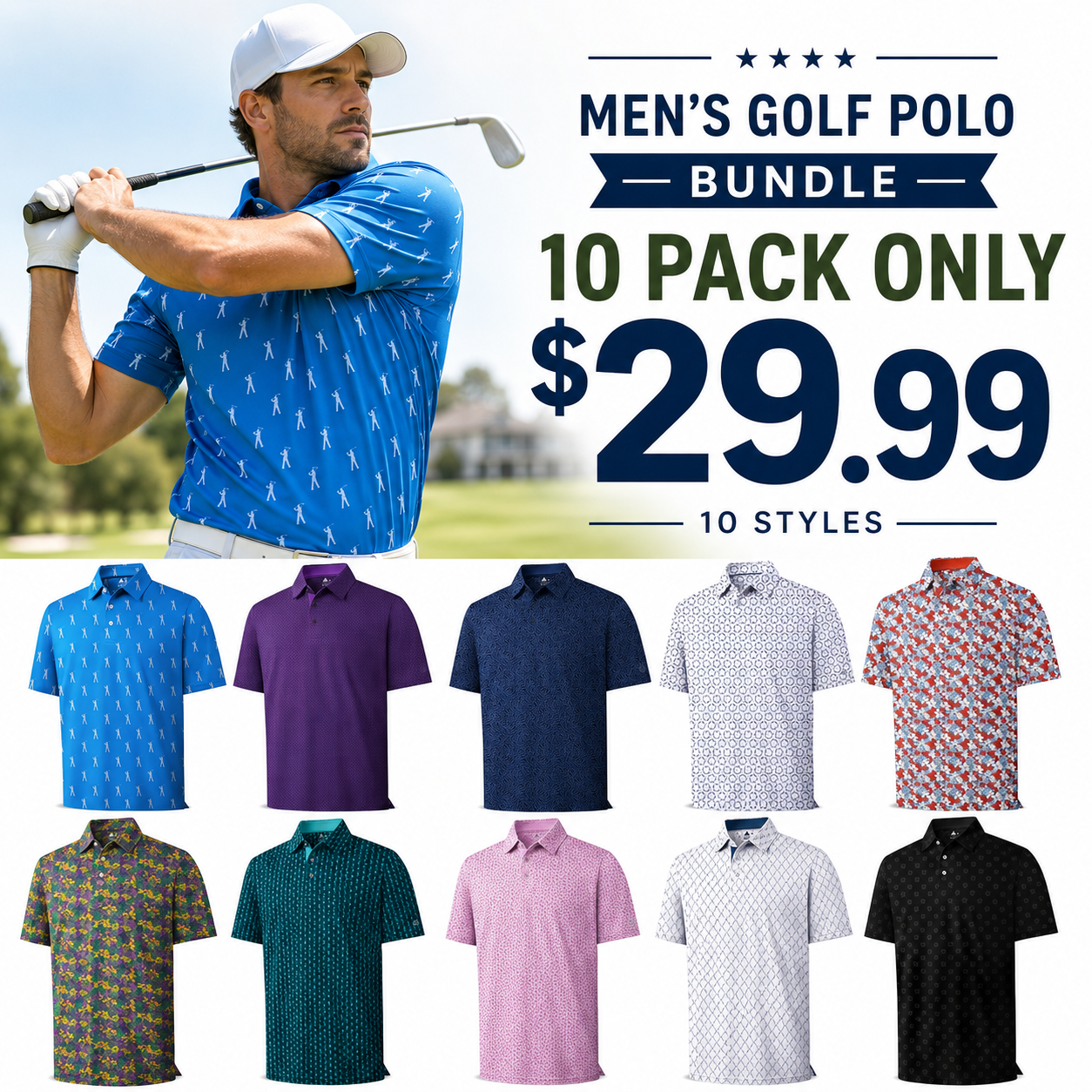 Men's Printed Moisture-Wicking Golf Polo Shirt