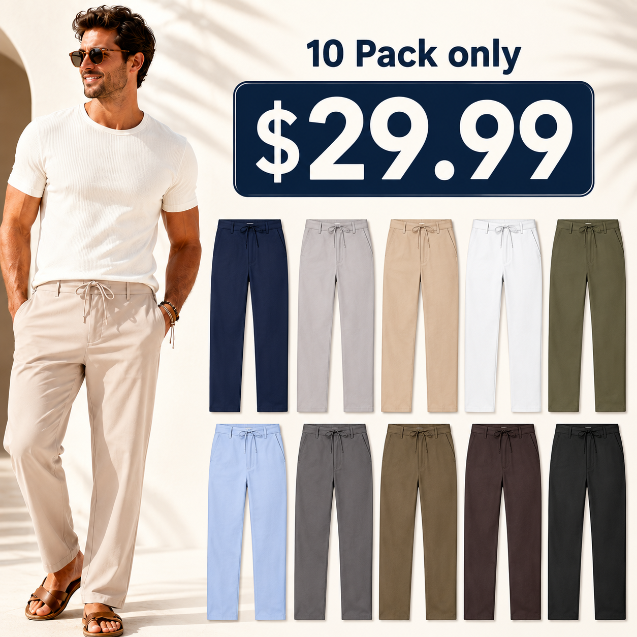 Men's Cotton Linen Relaxed Fit Drawstring Pants
