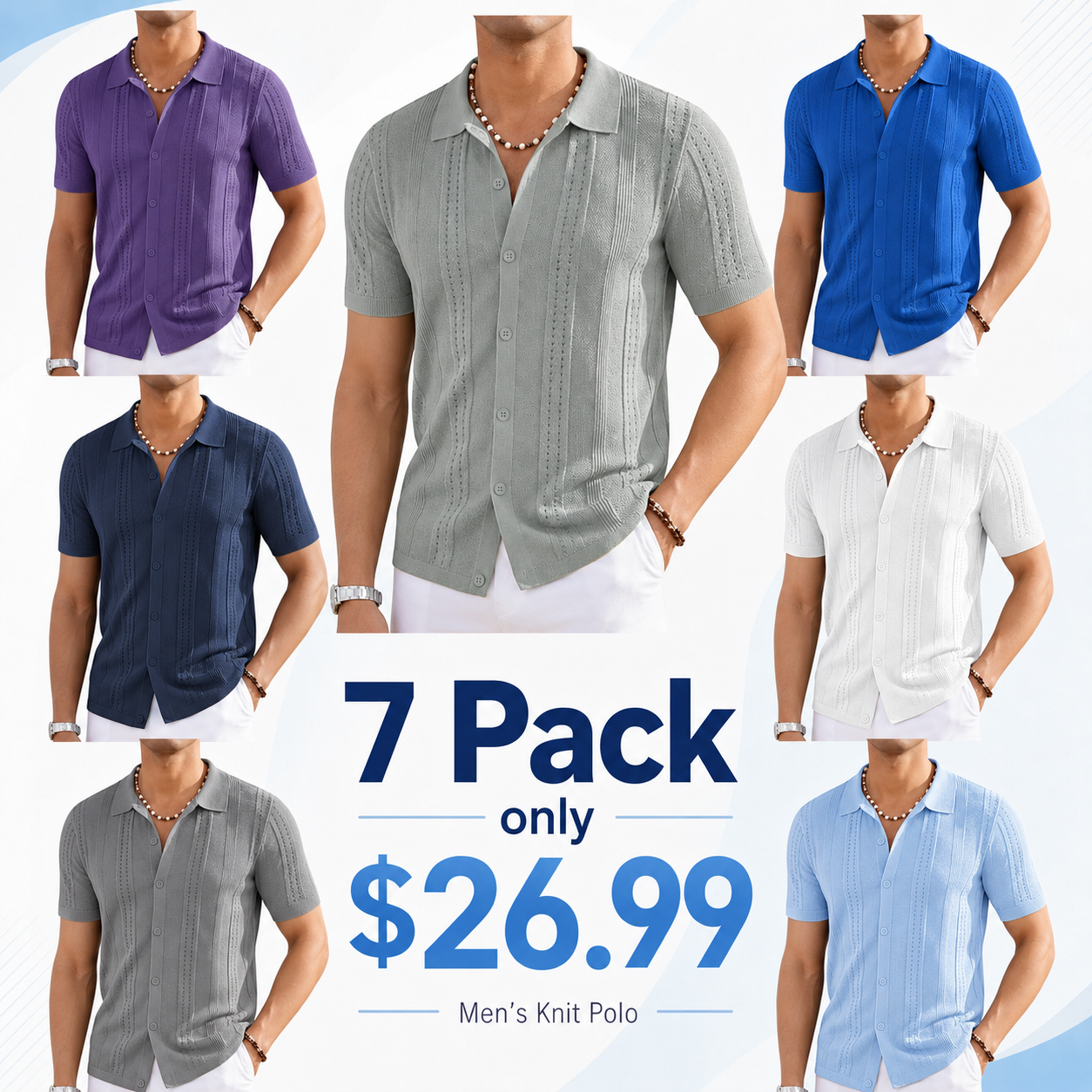 Men's Lightweight Textured Knit Short Sleeve Button-Up Shirt