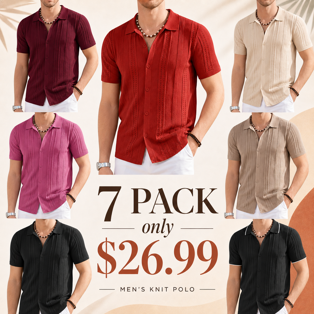 Men's Lightweight Textured Knit Short Sleeve Button-Up Shirt