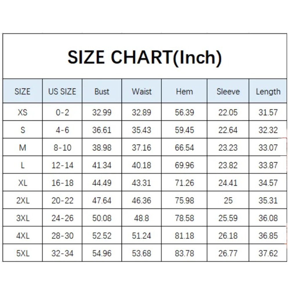 Women's acid-wash mini dress size chart XS to 5XL