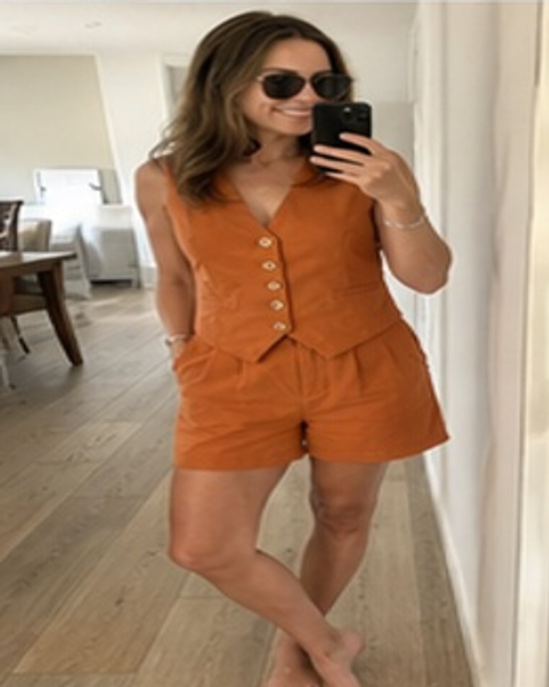 Natural phone-style photo of Women's Tailored Vest & Pleated Shorts Set Multipack