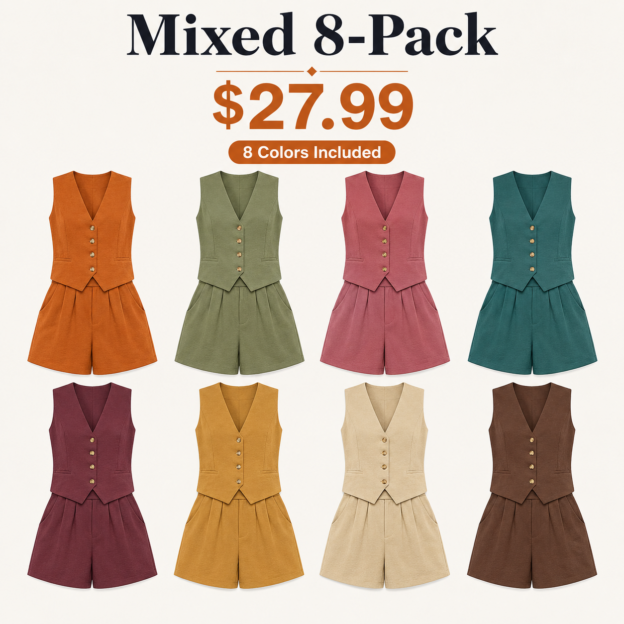 Mixed 8-Pack tailored vest and pleated shorts set