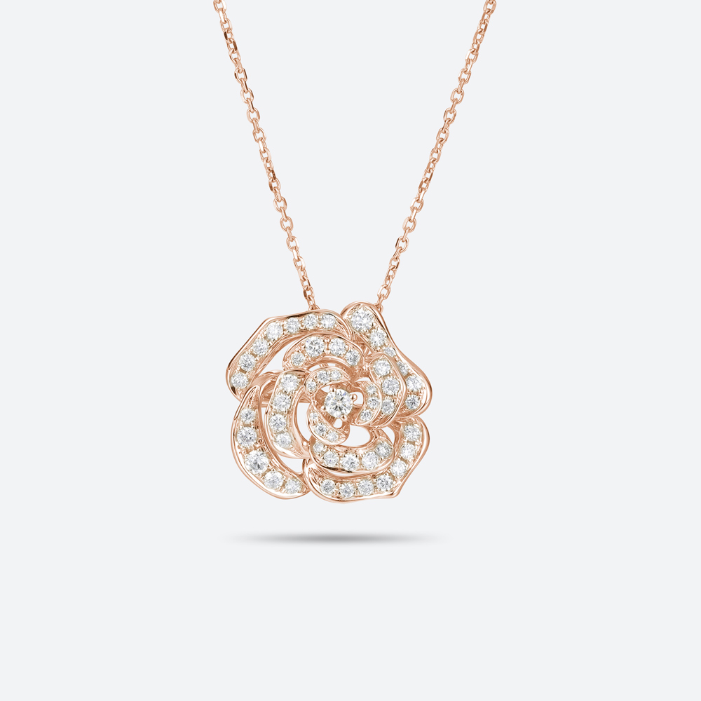 Floral Shaped Pendent Womens Lab Diamond Necklace Hollow Camellia Flower Necklace