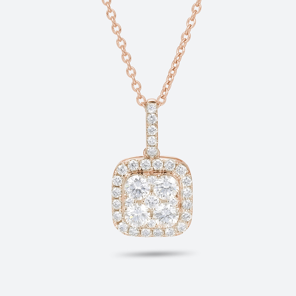 Lab Diamond Necklace Square Pendant Diamond Halo Necklace