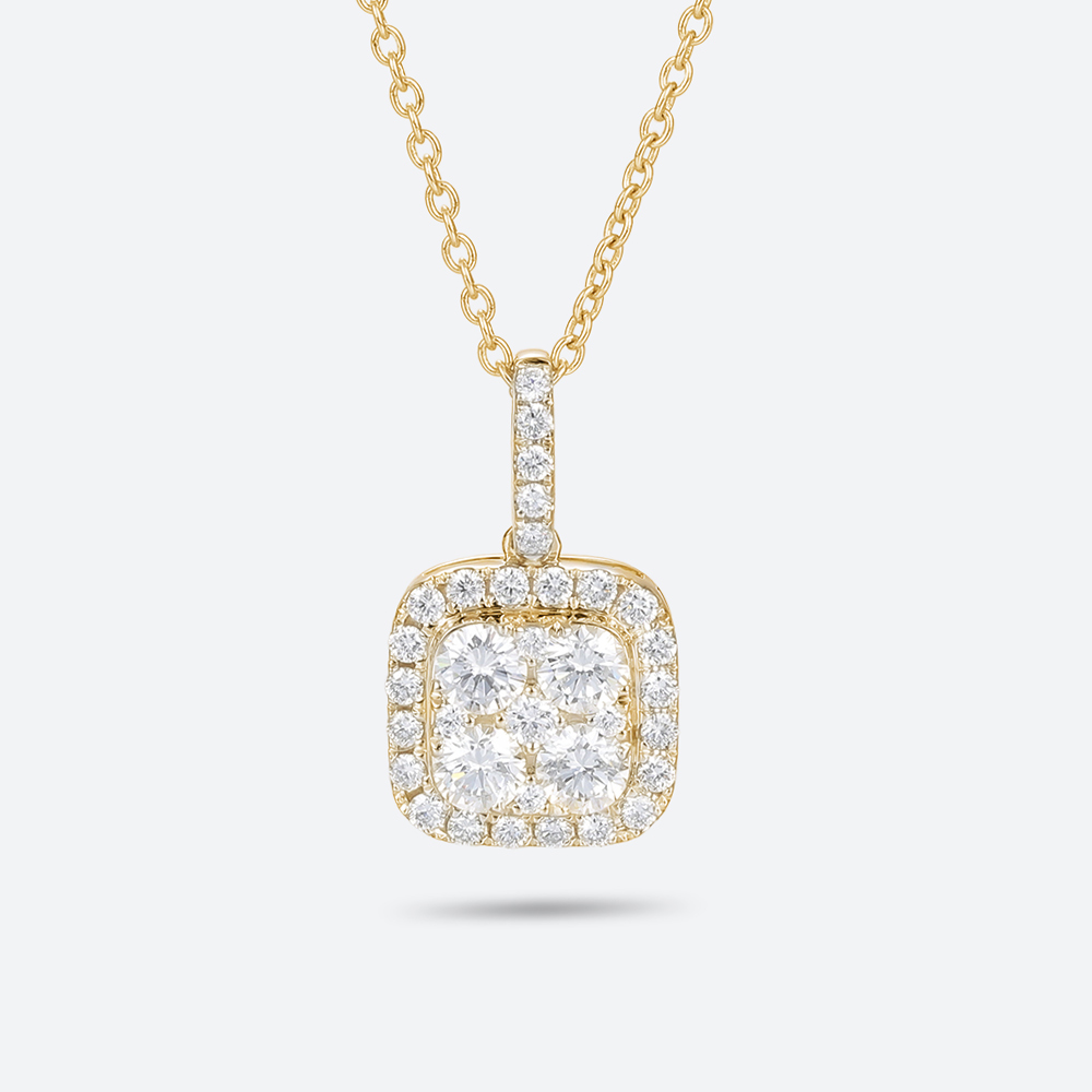 Lab Diamond Necklace Square Pendant Diamond Halo Necklace
