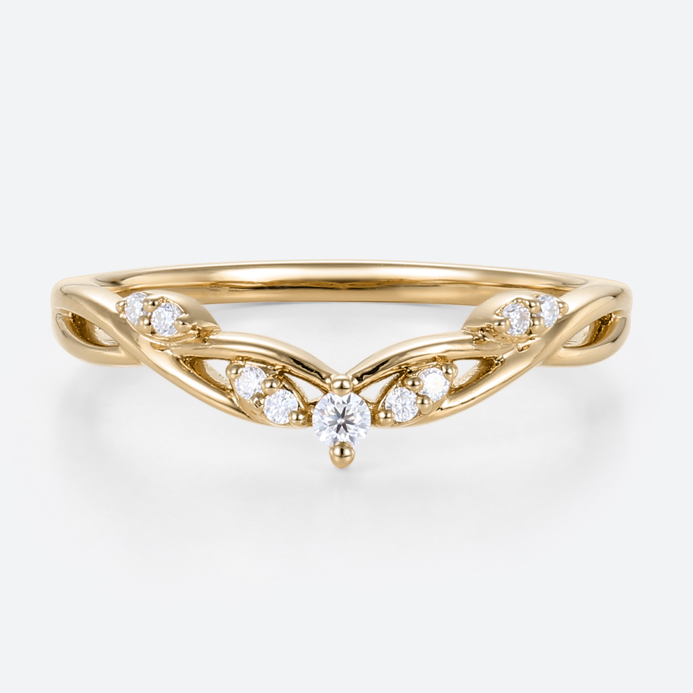 Women's Lab Grown Diamond Rings Yellow Gold Wedding Band Curved