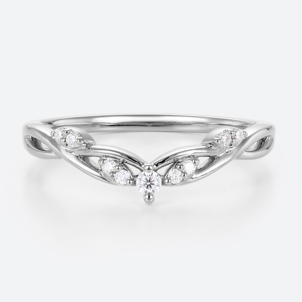 Women's Lab Grown Diamond Rings White Gold Wedding Band Curved