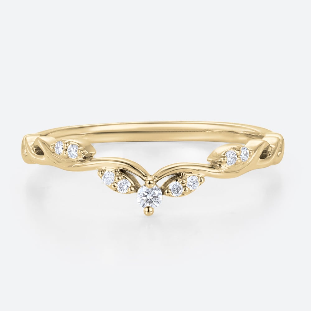 Stacking Ring Lab Diamonds Rings Curved Wedding Band Yellow Gold