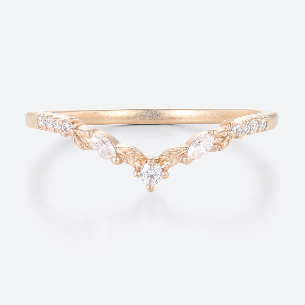 Lab Diamond Stackable Wedding Band 0.13ct V-Shaped Wedding Rings in Rose Gold