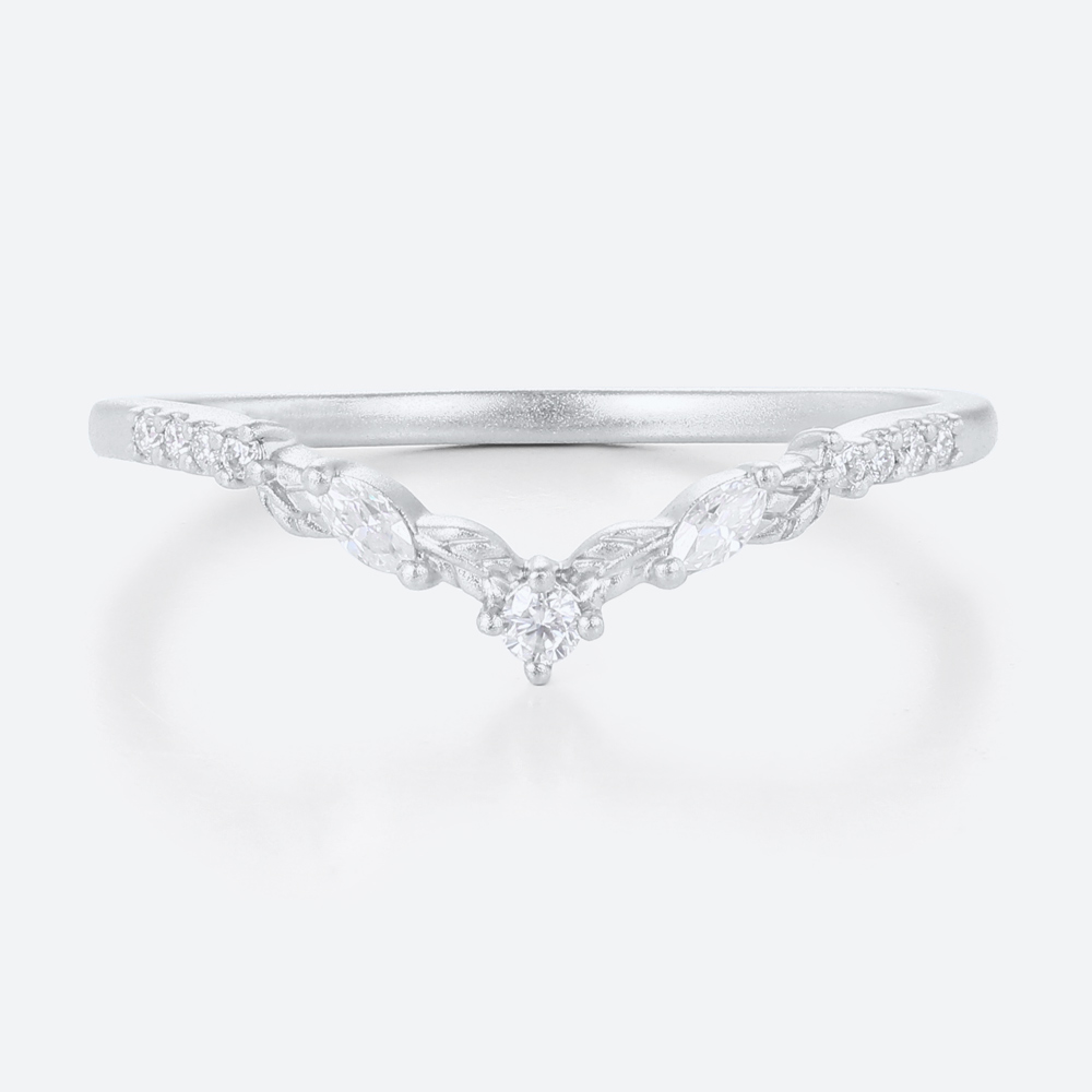 Lab Diamond Stackable Wedding Band 0.13ct V-Shaped Wedding Rings in White Gold