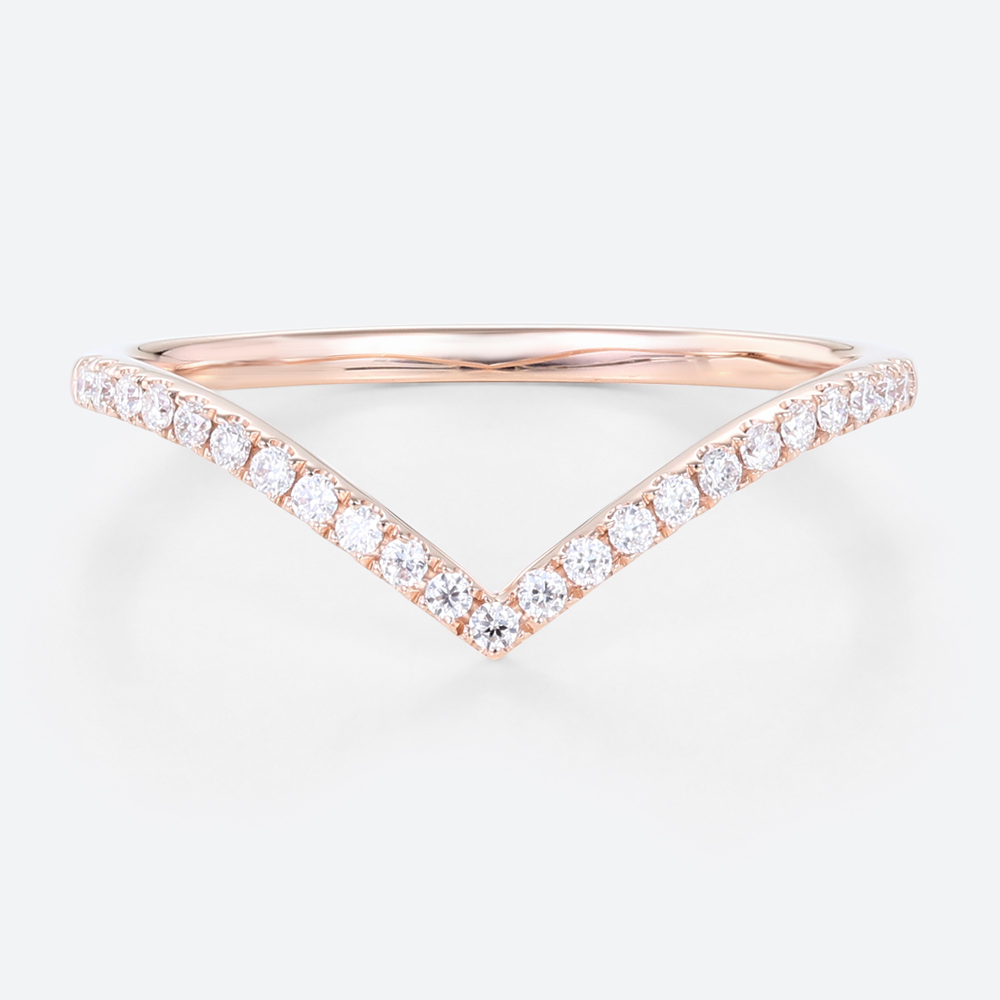 Rose Gold Curved Wedding Band Diamond Made in Lab Pave Ring