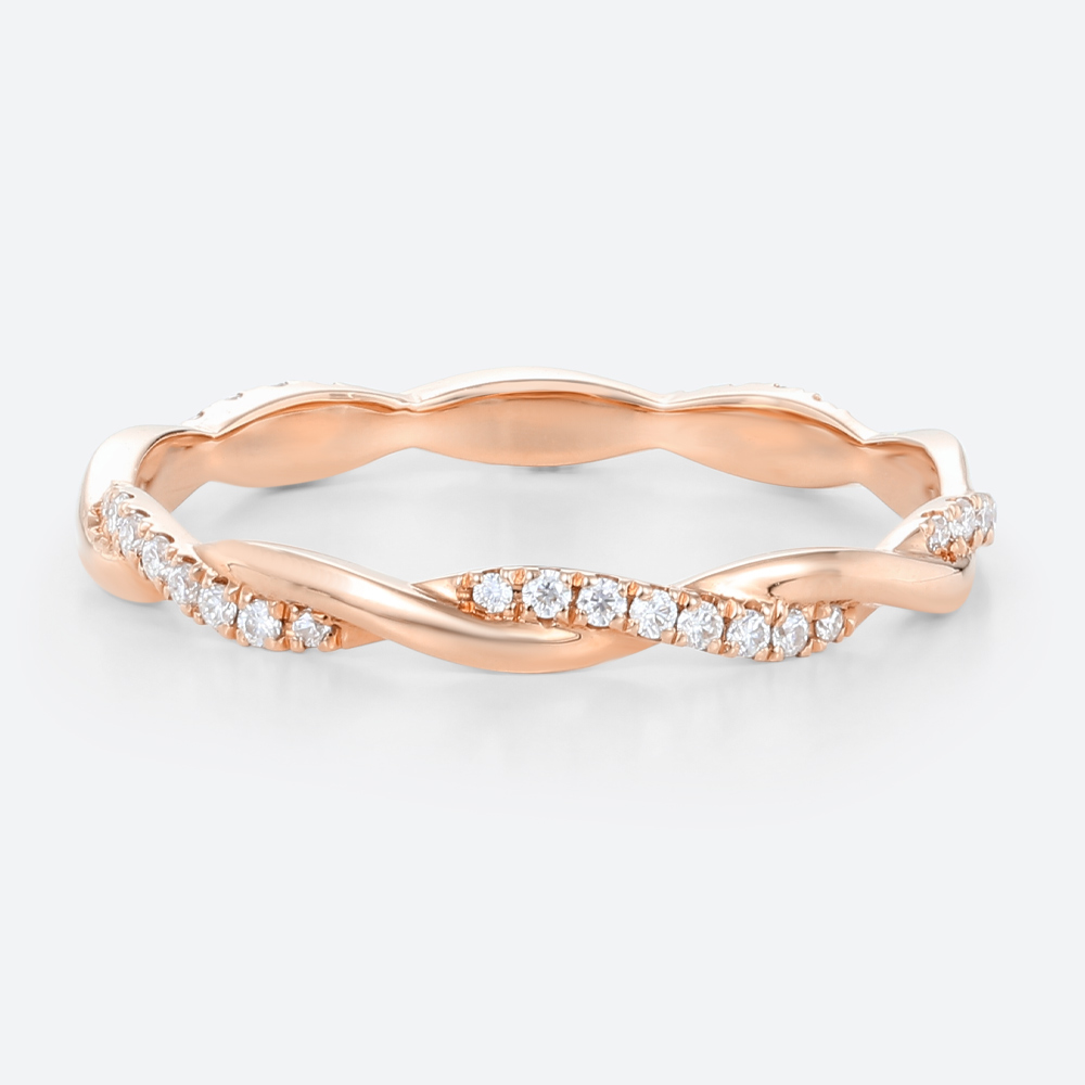 14k Gold Stacking Rings 0.18ctw Round Lab Diamond Twisted Ring in Rose Gold