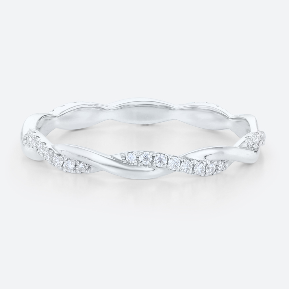 14k Gold Stacking Rings 0.18ctw Round Lab Diamond Twisted Ring in White Gold