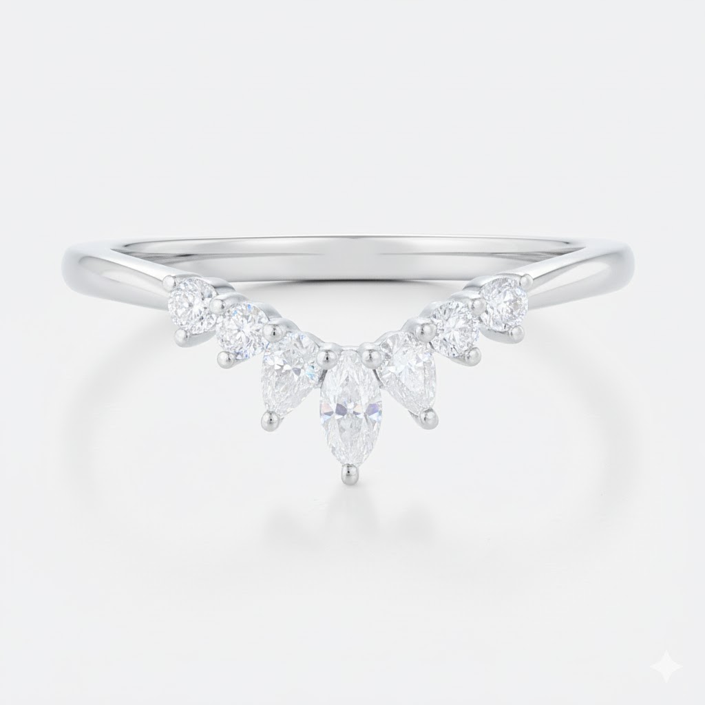 0.27ct Curved Lab Diamond Ring​ Multi-cut Stacked Wedding Rings in White Gold