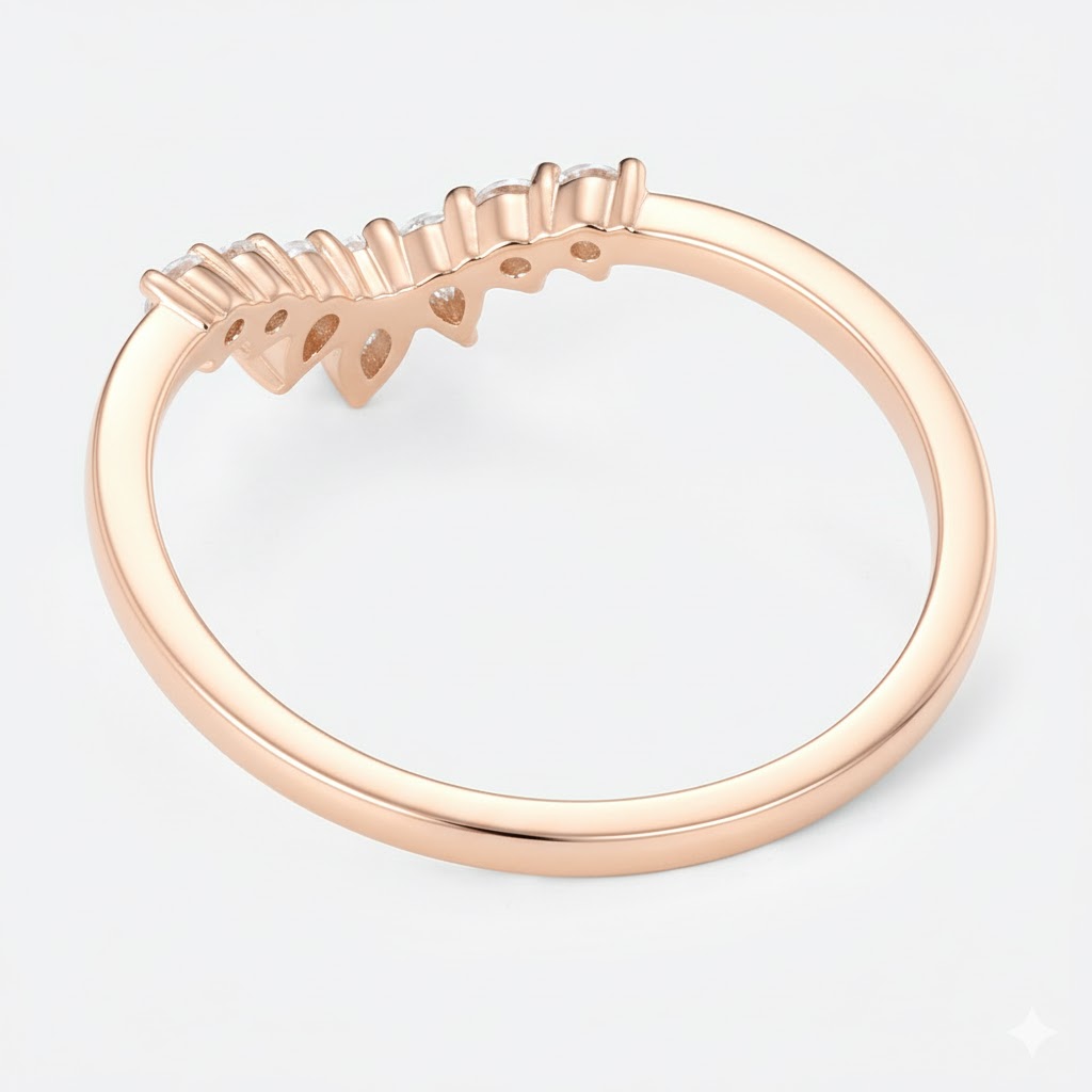 0.27ct Curved Lab Diamond Ring​ Multi-cut Stacked Wedding Rings in Rose Gold