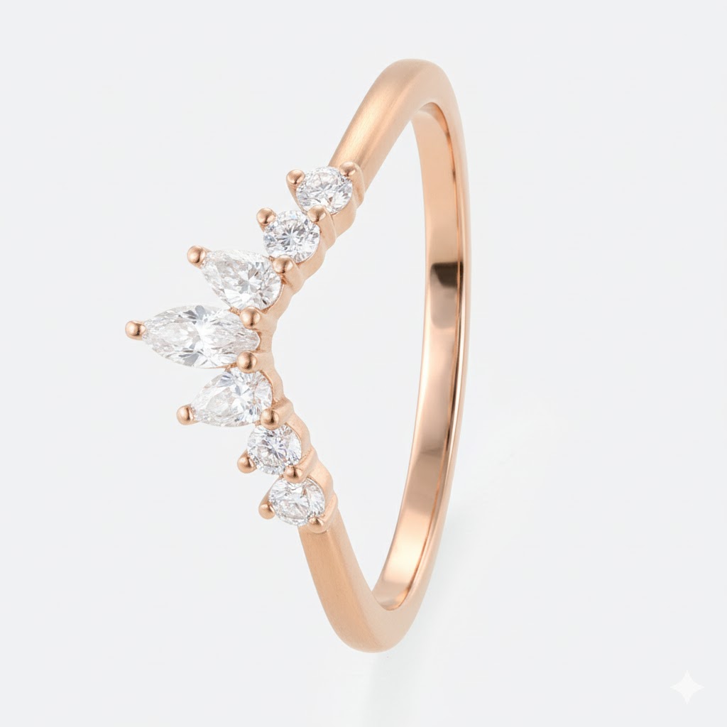 0.27ct Curved Lab Diamond Ring​ Multi-cut Stacked Wedding Rings in Rose Gold