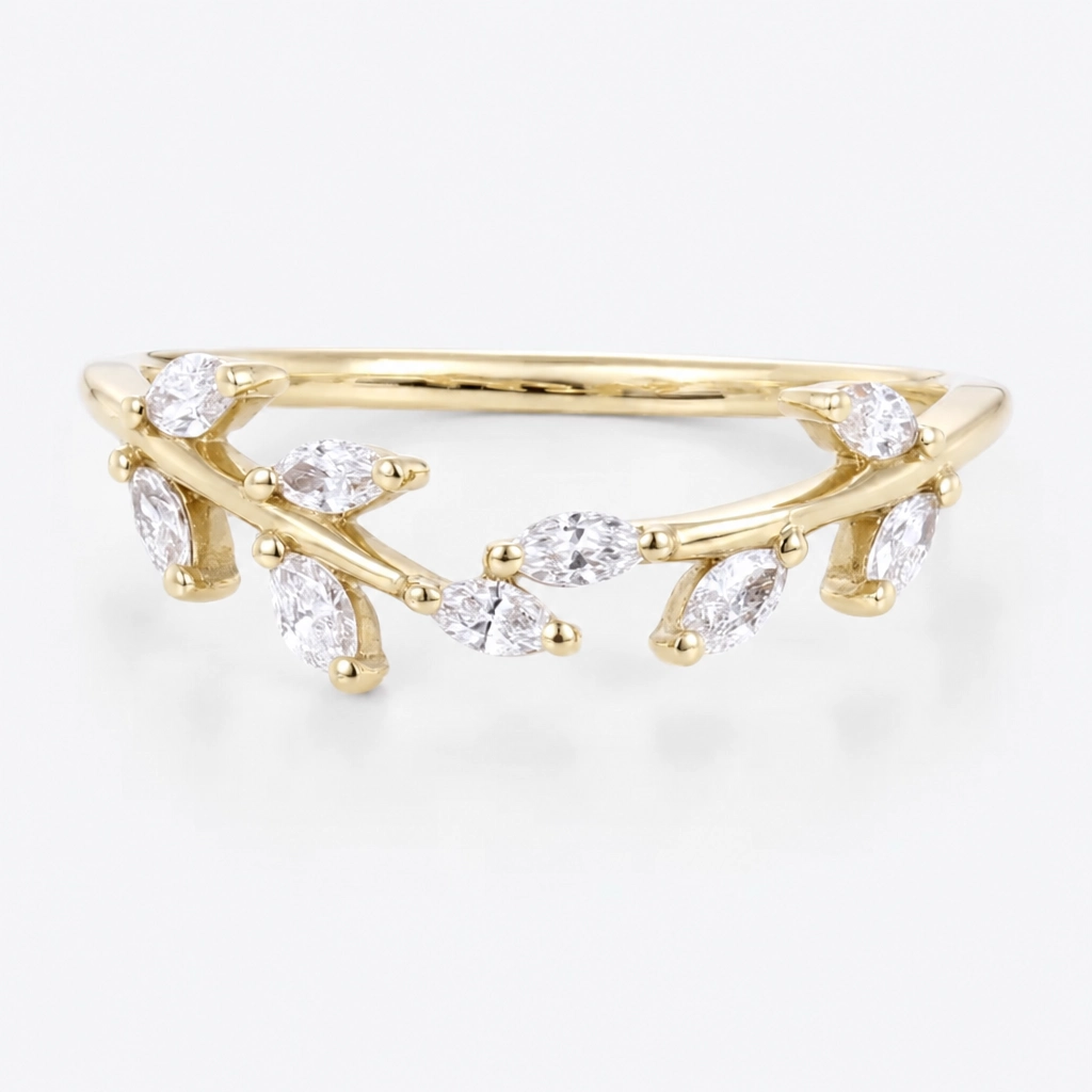 0.28ctw Marquise Cut Lab Grown Diamond Art Deco Curved Engagement Ring in Rose Gold