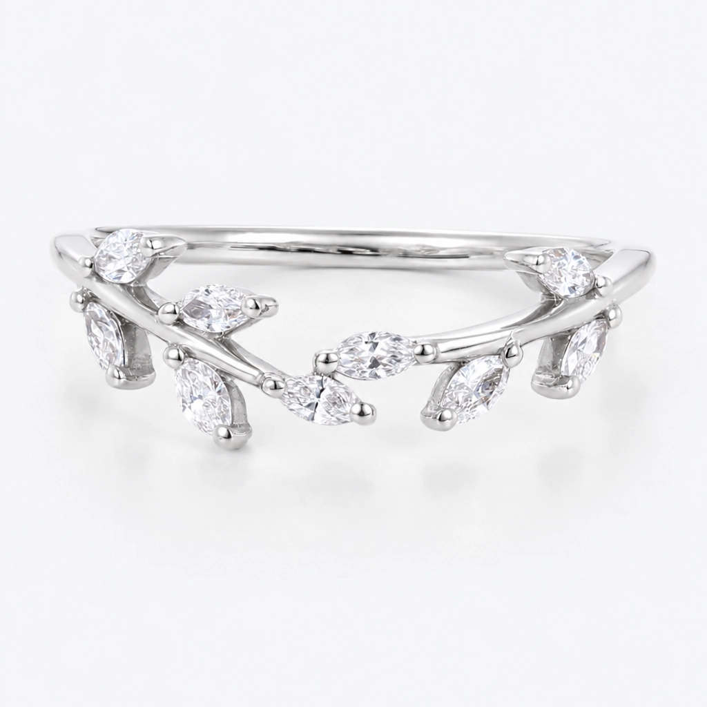 0.28ctw Marquise Cut Lab Grown Diamond Art Deco Curved Engagement Ring in Rose Gold