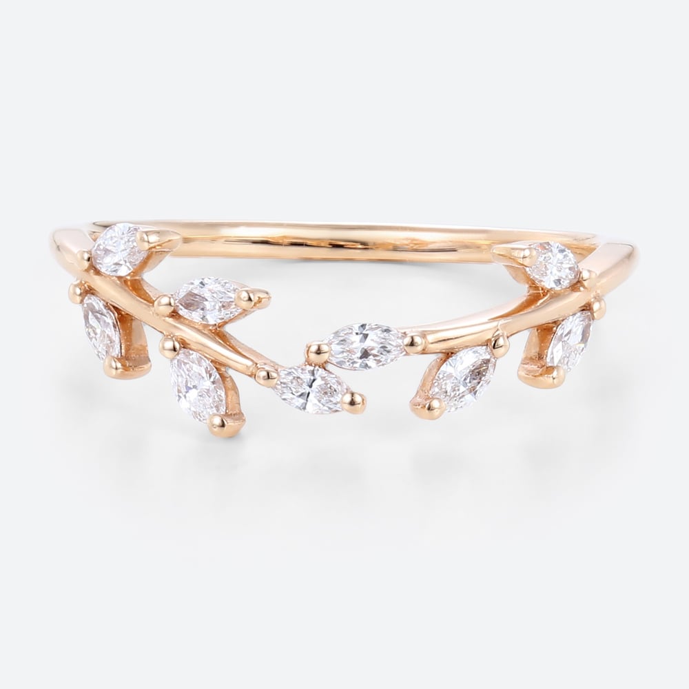 0.27ctw Marquise Cut Lab Grown Diamond Curved Wedding Band Art Deco Promise Ring in Rose Gold (1)