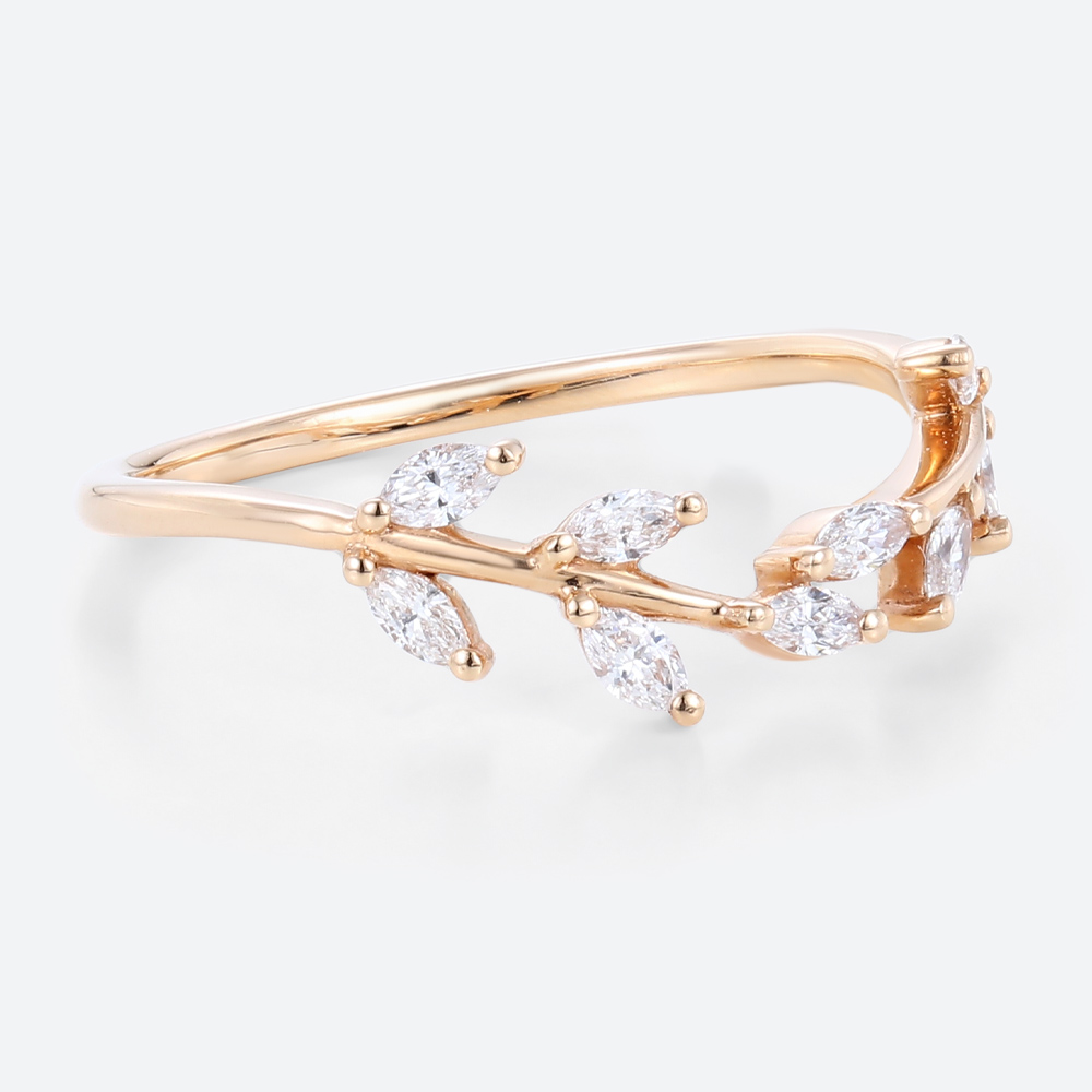 0.27ctw Marquise Cut Lab Grown Diamond Curved Wedding Band Art Deco Promise Ring in Rose Gold (2)
