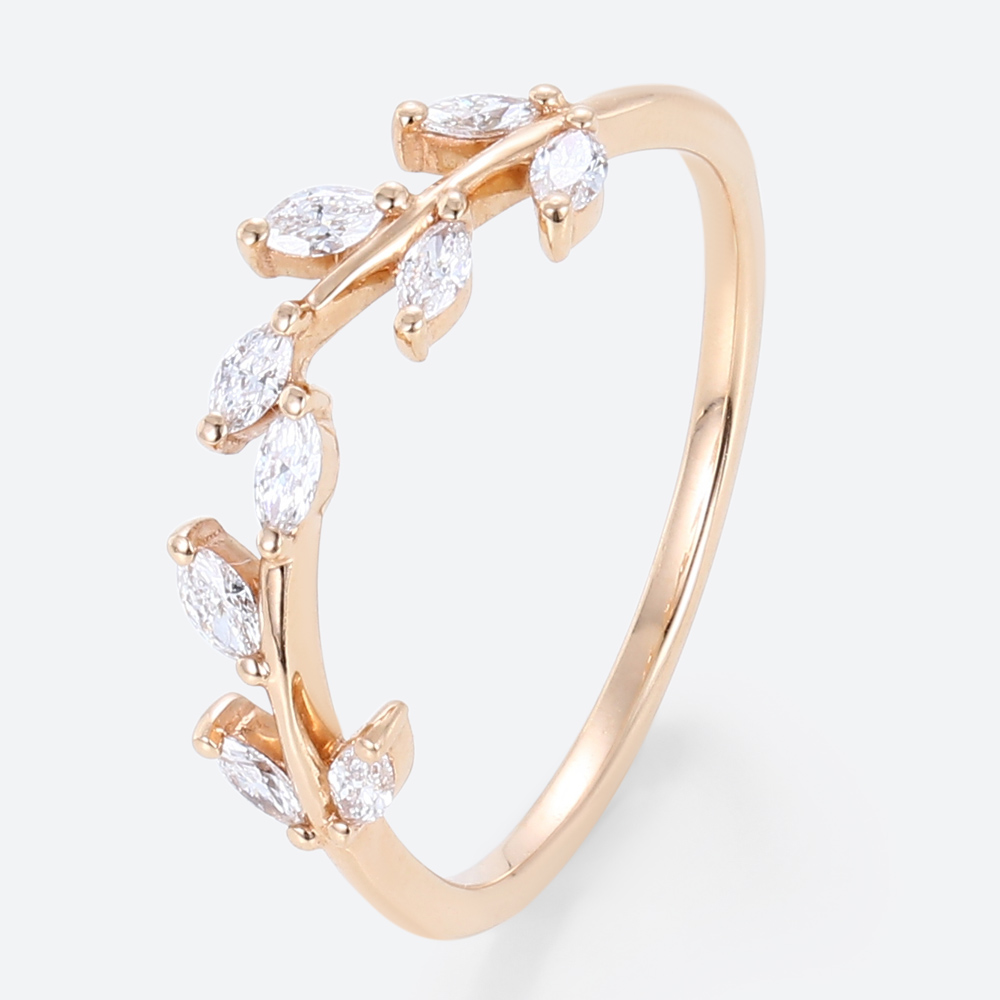 0.27ctw Marquise Cut Lab Grown Diamond Curved Wedding Band Art Deco Promise Ring in Rose Gold (4)
