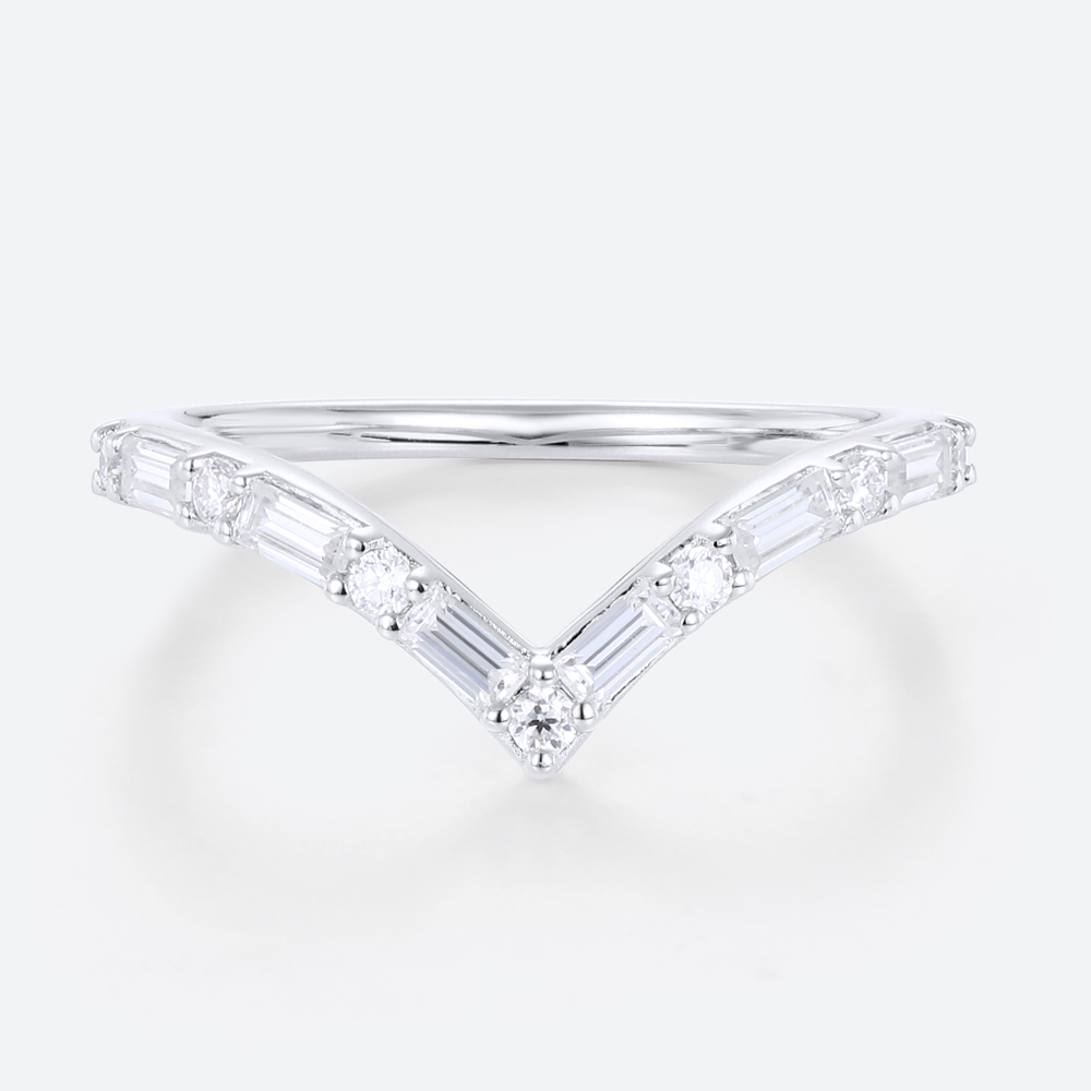 V Shaped Ring Lab Grown Diamonds Unique Curved Wedding Band