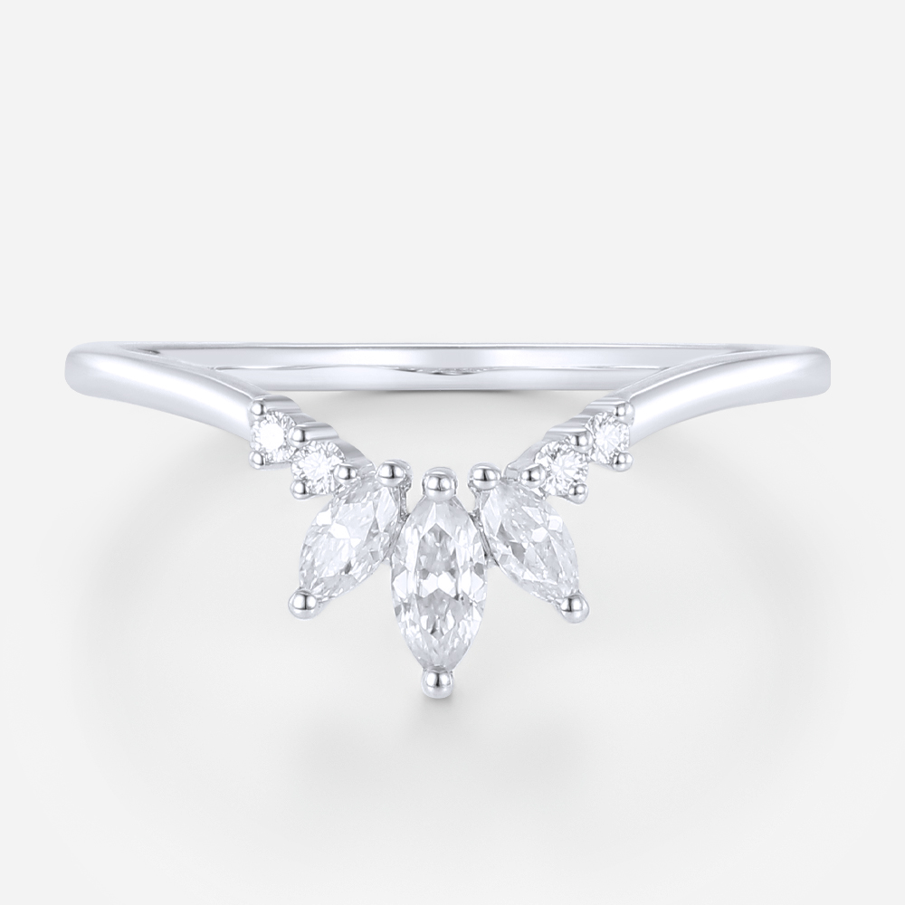 V-Shaped Lab Grown Diamond Rings 0.2ct Cluster Wedding Band in White Gold