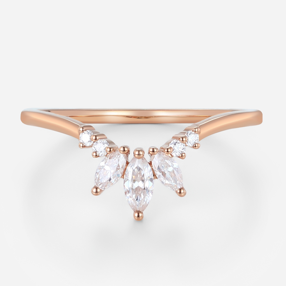 V-Shaped Lab Grown Diamond Rings 0.2ct Cluster Wedding Band in Rose Gold