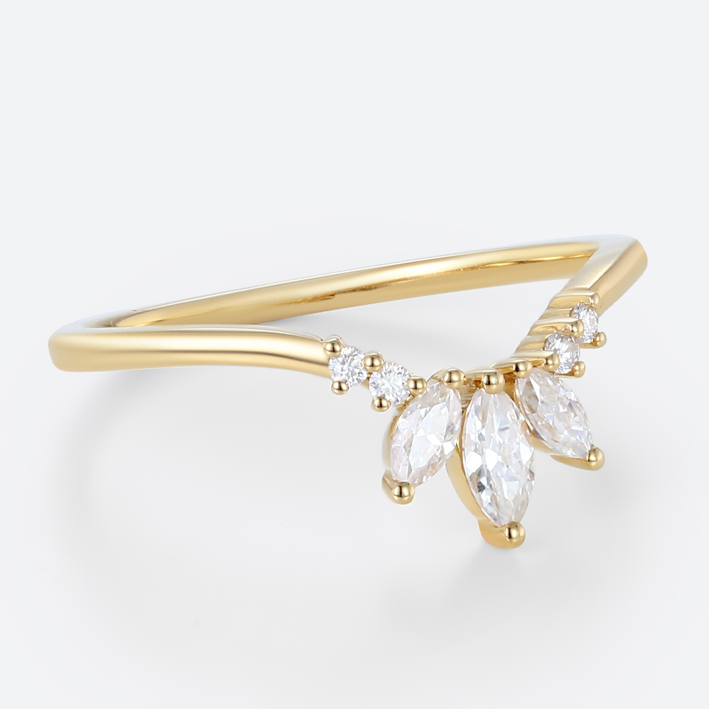 V-Shaped Lab Grown Diamond Rings 0.2ct Cluster Wedding Band in Yellow Gold